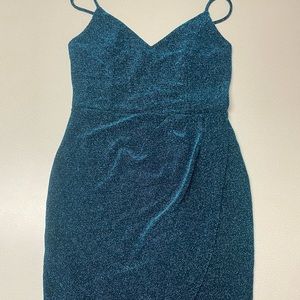 Lulus women’s size large metallic teal bodycon dress